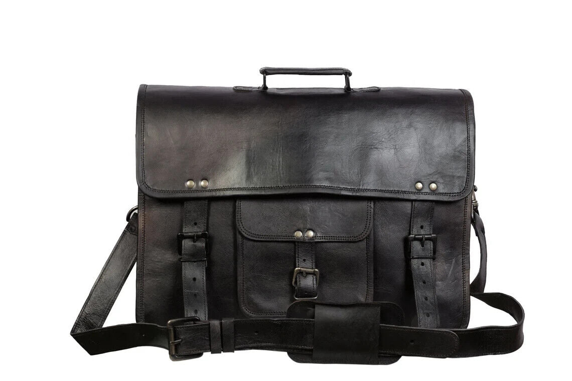 Women's BLACK Satchel Bag Genuine Leather Messenger Shoulder Laptop Bag 24Hr Smart